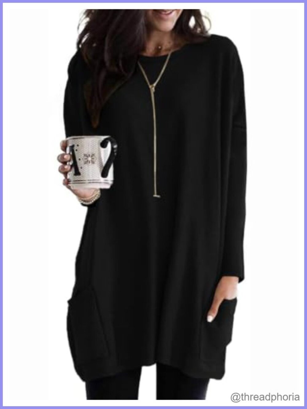 Womens Long Sleeve Tunic Top with Pockets Loose Fit Casual Layering Tunic